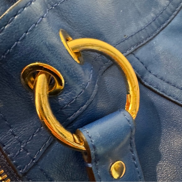 Michael Kors Electric Blue Hobo Shoulder Bag Gold Hardware Zipper Accents - Picture 11 of 13